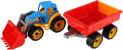 Traktor barevný bagr s vlekem a lžící na písek plast v síťce