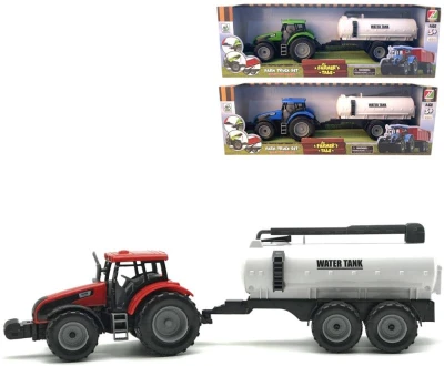 Traktor farmářský na setrvačník s přívěsem s cisternou 3 barvy plast