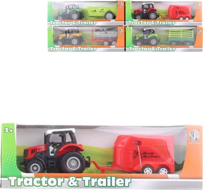 Traktor kovový s přívěsem 23cm 4 druhy v krabici