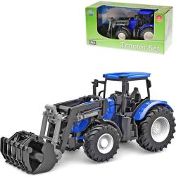 Traktor modrý 27cm s předním nakladačem volný chod plast v krabici Traktor modrý 27cm s předním nakladačem volný chod plast v krabici