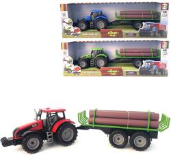 Traktor na setrvačník set s přívěsem s kládami dřeva 3 barvy plast Traktor na setrvačník set s přívěsem s kládami dřeva 3 barvy plast