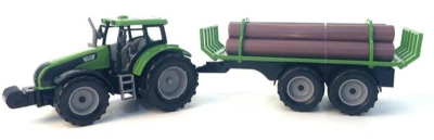 Traktor na setrvačník set s přívěsem s kládami dřeva 3 barvy plast