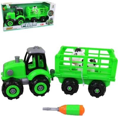 Traktor šroubovací s vlečkou montážní set s nástrojem a zvířátkem na baterie Traktor šroubovací s vlečkou montážní set s nástrojem a zvířátkem na baterie