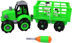 Traktor šroubovací s vlečkou montážní set s nástrojem a zvířátkem na baterie