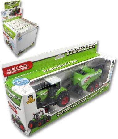 Traktor zelený farmársky set s prívesom v krabici plast 4 druhy Traktor zelený farmársky set s prívesom v krabici plast 4 druhy
