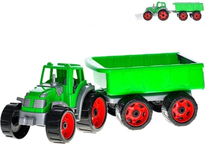 Traktor zelený set se sklápěcím přívěsem 54cm plast v síťce Traktor zelený set se sklápěcím přívěsem 54cm plast v síťce