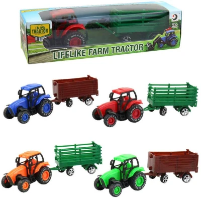 Traktor zemědělský 9cm set s vlečkou 4 druhy v krabici plast Traktor zemědělský 9cm set s vlečkou 4 druhy v krabici plast