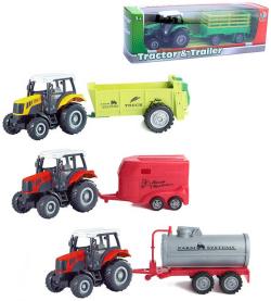 Traktor zemědělský kovový 23cm set s přívěsem zpětný chod 4 druhy Traktor zemědělský kovový 23cm set s přívěsem zpětný chod 4 druhy
