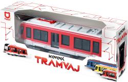 Tramvaj červená kovová MHD Městská hromadná doprava zpětný chod