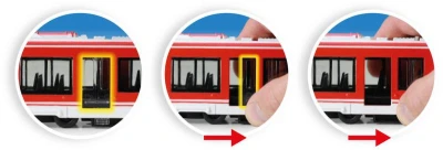 Tramvaj červená kovová MHD Městská hromadná doprava zpětný chod