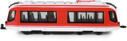 Tramvaj červená kovová MHD Městská hromadná doprava zpětný chod