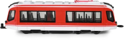Tramvaj červená kovová MHD Městská hromadná doprava zpětný chod