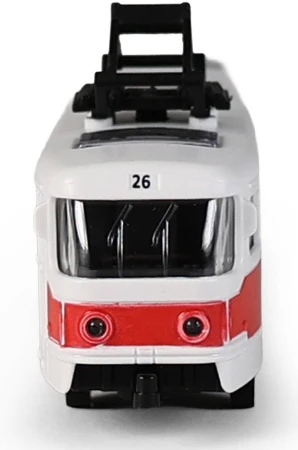 Tramvaj červená na setrvačník MHD městská hromadná doprava otevírací dveře