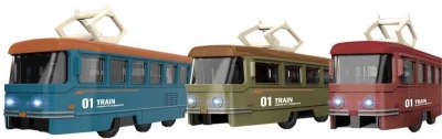 Tramvaj kovová 19cm zpětný chod na baterie 3 barvy v krabici Zvuk