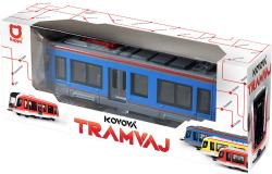 Tramvaj modrá kovová MHD Městská hromadná doprava zpětný chod