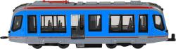 Tramvaj modrá kovová MHD Městská hromadná doprava zpětný chod