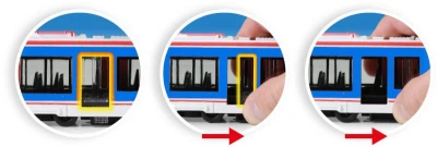 Tramvaj modrá kovová MHD Městská hromadná doprava zpětný chod