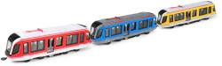 Tramvaj modrá kovová MHD Městská hromadná doprava zpětný chod