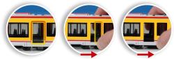 Tramvaj žlutá kovová MHD Městská hromadná doprava zpětný chod