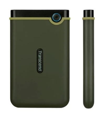 Transcend 1TB StoreJet 25M3G SLIM, 2.5”, USB 3.0 (3.1 Gen 1) Externí Anti-Shock disk, tenký profil, armádní zelená