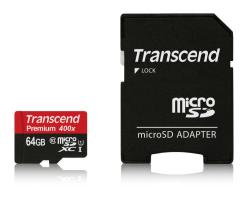 Transcend 64GB microSDXC UHS-I 400x Premium (Class 10) paměťová karta (s adaptérem) Transcend 64GB microSDXC UHS-I 400x Premium (Class 10) paměťová karta (s adaptérem)