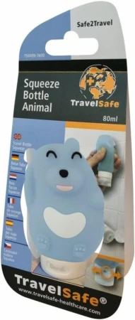 Travel Safe Squeeze Bottle Animal Bear světle modrá dětská silikonová dávkovací lahev