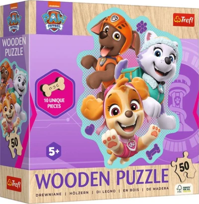 TREFL DŘEVO Puzzle obrysové Tlapková Patrola Veselá štěňata 20x26cm 50 dílků