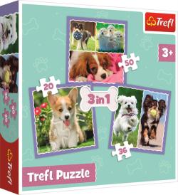 Trefl PUZZLE 3v1 Roztomilá štěňata 20x20cm skládačka 106 dílků Trefl PUZZLE 3v1 Roztomilá štěňata 20x20cm skládačka 106 dílků