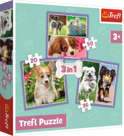 Trefl PUZZLE 3v1 Roztomilá štěňata 20x20cm skládačka 106 dílků Trefl PUZZLE 3v1 Roztomilá štěňata 20x20cm skládačka 106 dílků