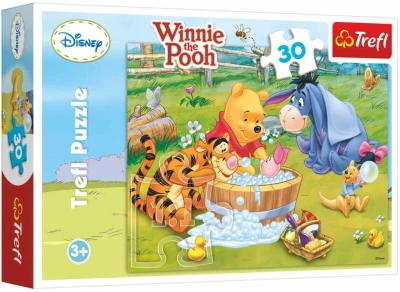Trefl Puzzle Medvídek Pú: Prasátko se koupe 27x20cm 30 dílků skládačka v krabici Trefl Puzzle Medvídek Pú: Prasátko se koupe 27x20cm 30 dílků skládačka v krabici