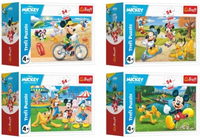 Trefl PUZZLE Mickey Mouse Den s přáteli mini 20x13cm 54 dílků 4 druhy Trefl PUZZLE Mickey Mouse Den s přáteli mini 20x13cm 54 dílků 4 druhy