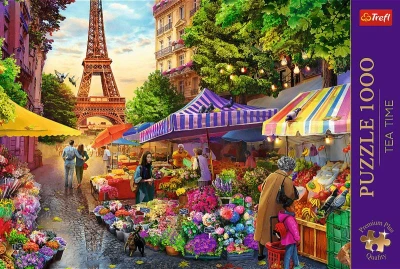 Trefl PUZZLE PREMIUM Čas na čaj Květinový trh Paříž 69x48cm 1000 dílků