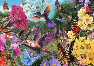 Trefl PUZZLE PREMIUM Čas na čaj Zahrada kolibříků 68x48cm 1000 dílků