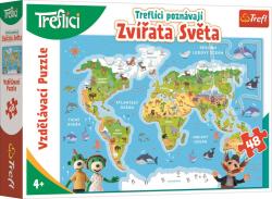TREFL PUZZLE Treflíci poznávají Zvířata světa 60x40cm skládačka 48 dílků