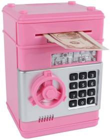 Trezor růžový s odemykáním na kód set s penězi na baterie Světlo Zvuk