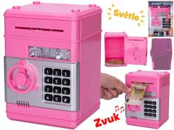 Trezor růžový s odemykáním na kód set s penězi na baterie Světlo Zvuk