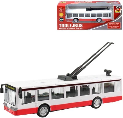 Trolejbus kovový 16cm zpětný chod český design otevírací dveře Trolejbus kovový 16cm zpětný chod český design otevírací dveře