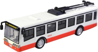 Trolejbus kovový 16cm zpětný chod český design otevírací dveře