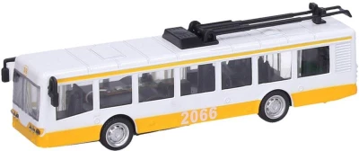 Trolejbus kovový s efekty 16cm na baterie zpětný chod Světlo Zvuk