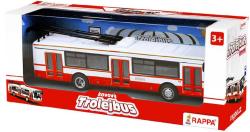 Trolejbus MHD 16cm červeno-bílý kovový na zpětný chod v krabici