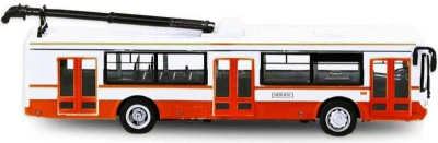 Trolejbus MHD 16cm červeno-bílý kovový na zpětný chod v krabici