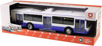 Trolejbus MHD modrý zpětný chod hlásí stanice na baterie Světlo Zvuk CZ