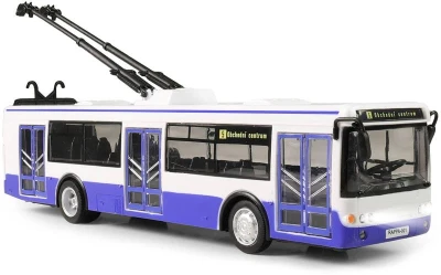 Trolejbus MHD modrý zpětný chod hlásí stanice na baterie Světlo Zvuk CZ