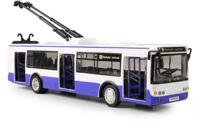 Trolejbus MHD modrý zpětný chod hlásí stanice na baterie Světlo Zvuk CZ