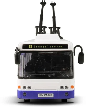 Trolejbus MHD modrý zpětný chod hlásí stanice na baterie Světlo Zvuk CZ