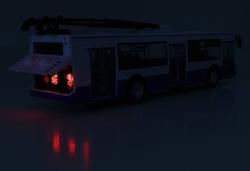 Trolejbus MHD modrý zpětný chod hlásí stanice na baterie Světlo Zvuk CZ