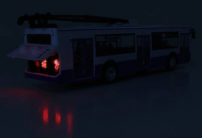 Trolejbus MHD modrý zpětný chod hlásí stanice na baterie Světlo Zvuk CZ