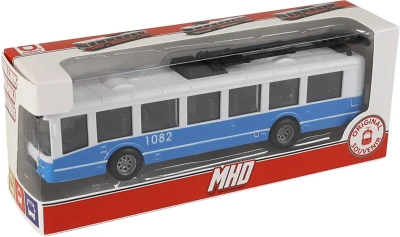 Trolejbus modrý na setrvačník MHD městská hromadná doprava otevírací dveře