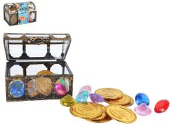 Truhla s pokladem drahokamy + dětské zlaté pirátské mince plast