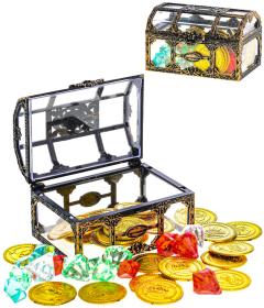 Truhla s pokladem se zlatými mincemi a diamanty set 50ks plast Truhla s pokladem se zlatými mincemi a diamanty set 50ks plast